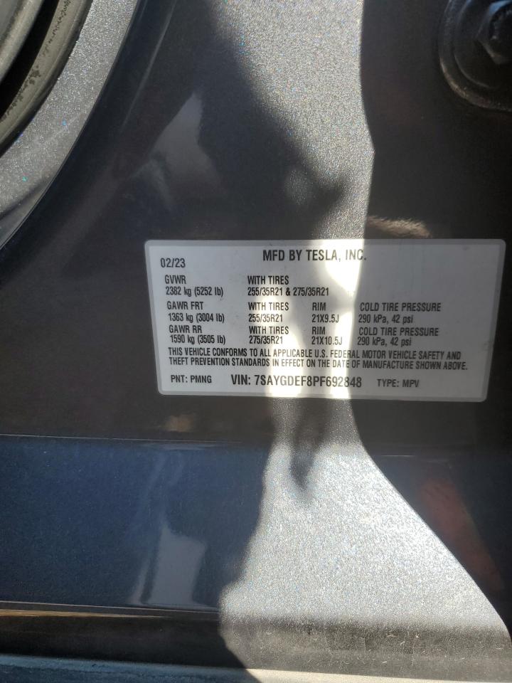 2023 Tesla Model Y VIN: 7SAYGDEF8PF692848 Lot: 90039725