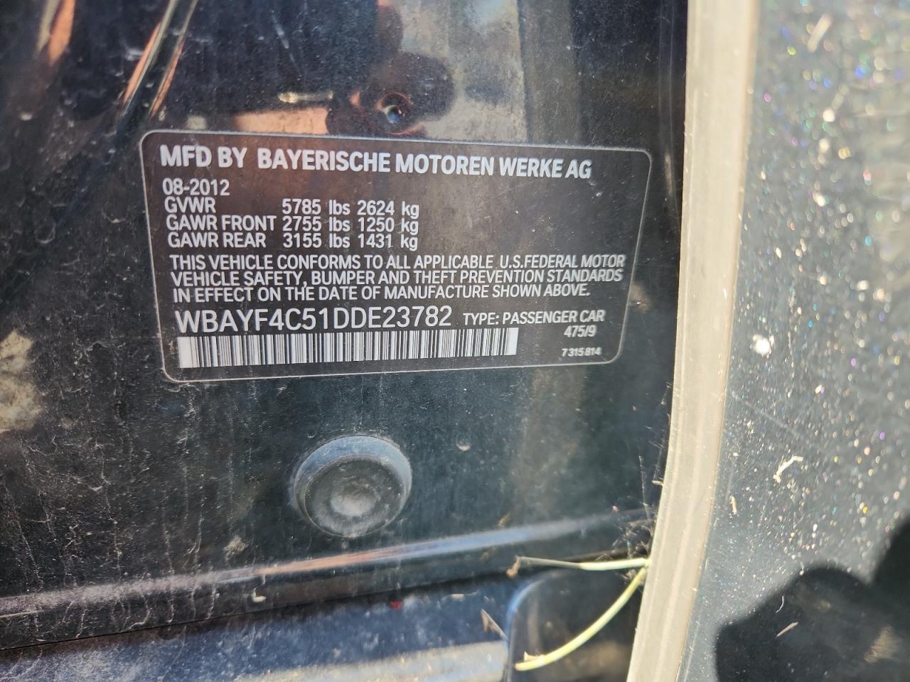 2013 BMW 740 Lxi VIN: WBAYF4C51DDE23782 Lot: 85396525