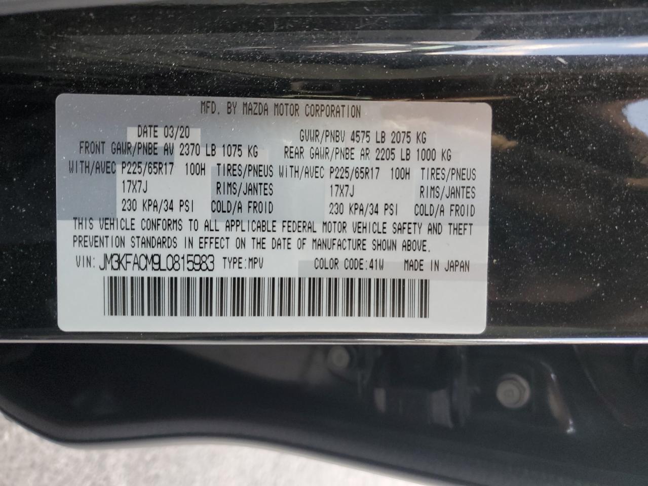 2020 Mazda Cx-5 Touring VIN: JM3KFACM9L0815983 Lot: 84918525