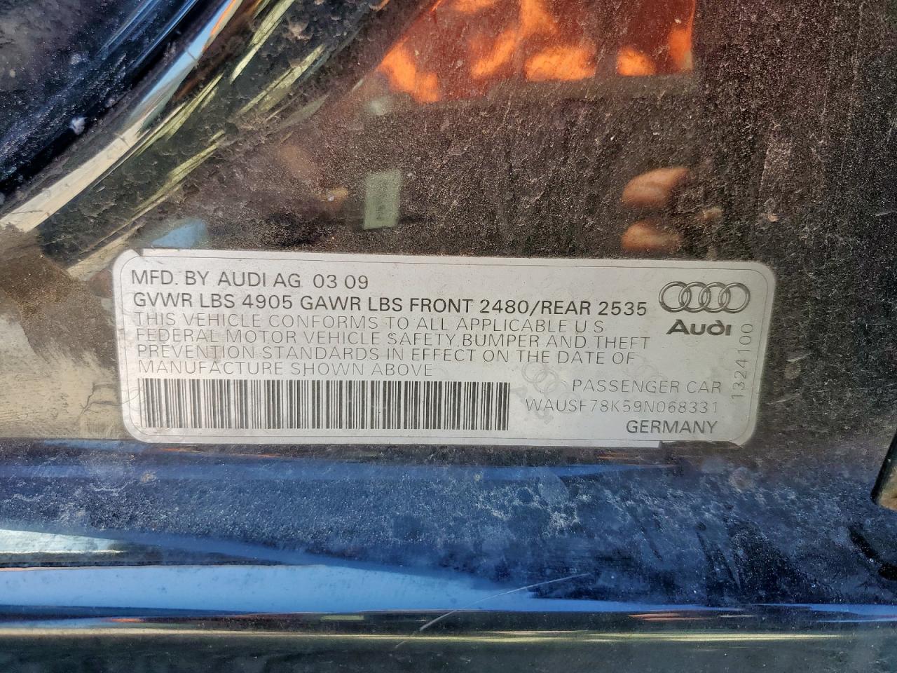 2009 Audi A4 Premium Plus VIN: WAUSF78K59N068331 Lot: 82419705