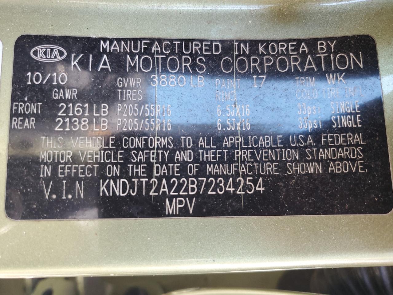 2011 Kia Soul + VIN: KNDJT2A22B7234254 Lot: 84897955