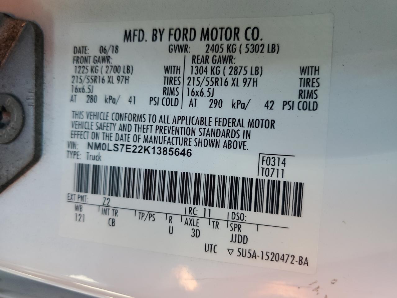 2019 Ford Transit Connect Xl VIN: NM0LS7E22K1385646 Lot: 84017825