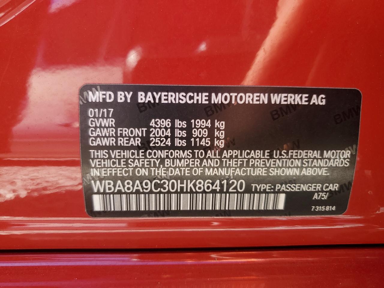 2017 BMW 320 I VIN: WBA8A9C30HK864120 Lot: 84589145