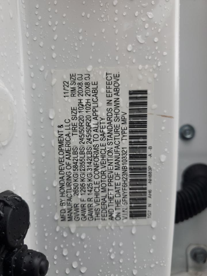 2022 Honda Pilot Se VIN: 5FNYF6H23NB103321 Lot: 87248515