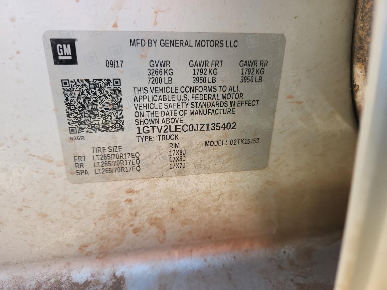 2018 GMC Sierra K1500 VIN: 1GTV2LEC0JZ135402 Lot: 81696765
