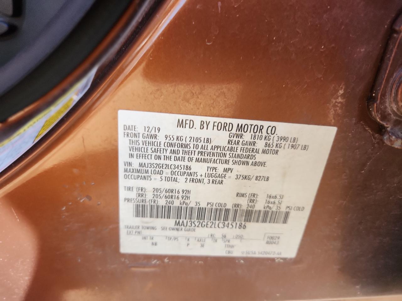 2020 Ford Ecosport Se VIN: MAJ3S2GE2LC345186 Lot: 84973485