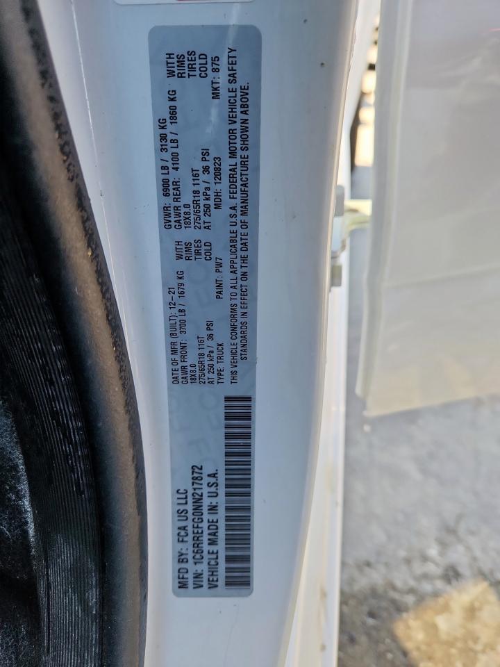 2022 Ram 1500 Big Horn/Lone Star VIN: 1C6RREFG0NN217872 Lot: 90135135