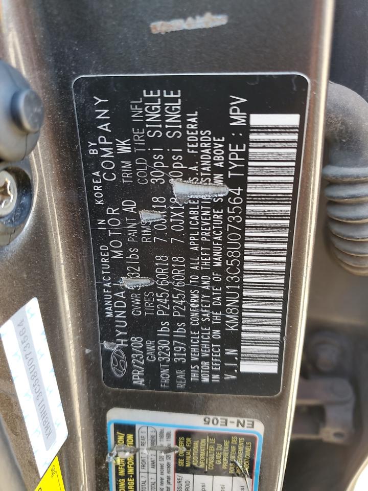 2008 Hyundai Veracruz Gls VIN: KM8NU13C58U073564 Lot: 87407005