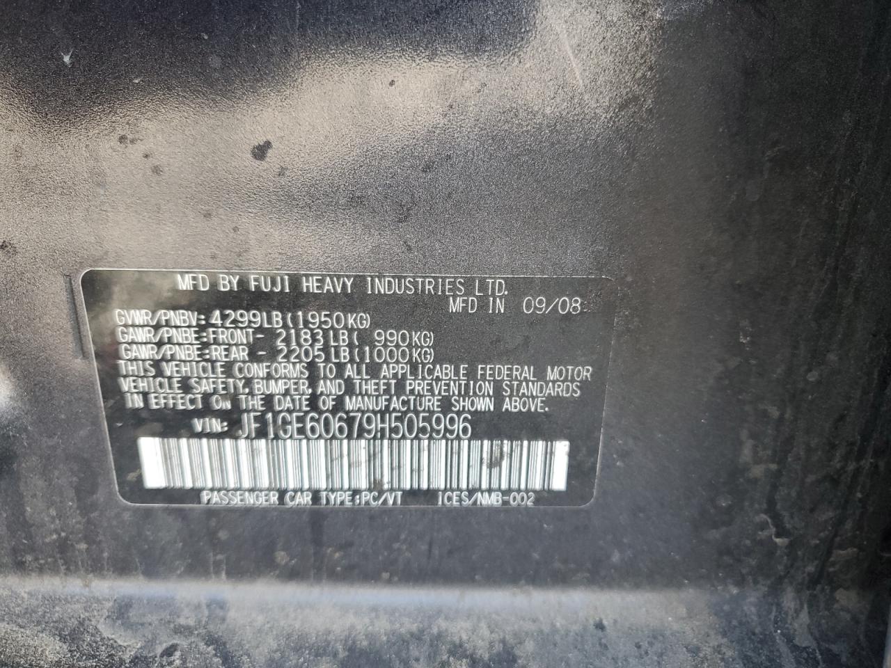 2009 Subaru Impreza 2.5I Premium VIN: JF1GE60679H505996 Lot: 90736385