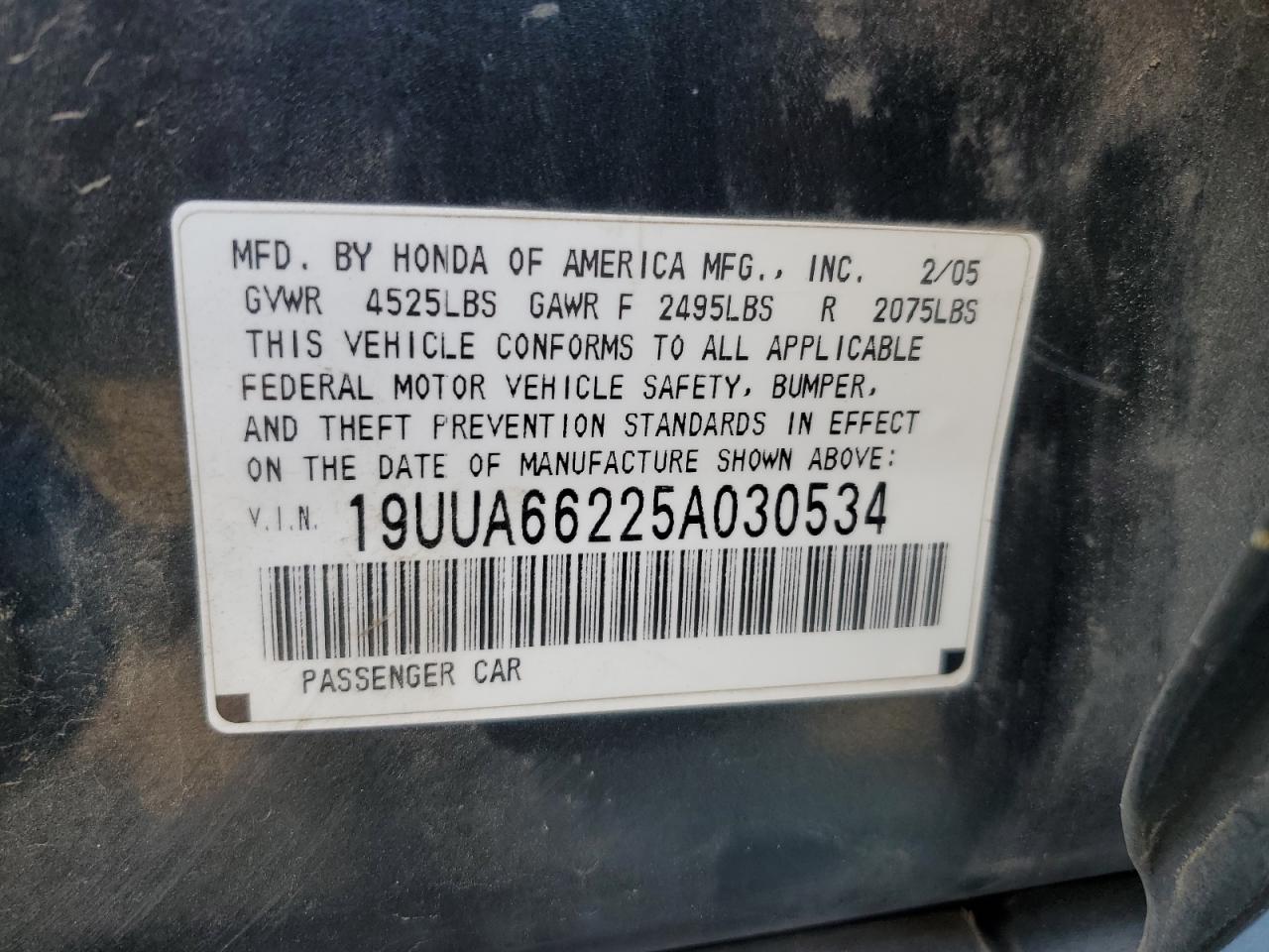 2005 Acura Tl VIN: 19UUA66225A030534 Lot: 82751915