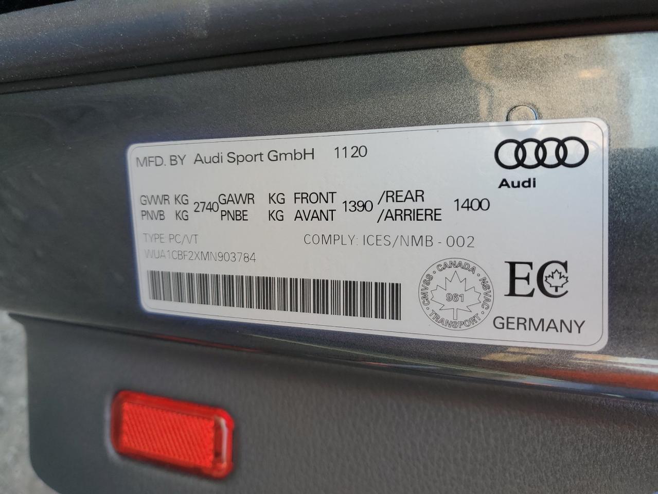 2021 Audi Rs6 VIN: WUA1CBF2XMN903784 Lot: 89720435