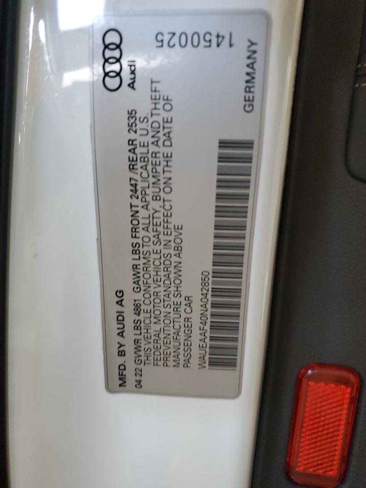 2022 Audi A4 Premium Plus 45 VIN: WAUEAAF40NA042850 Lot: 82646425