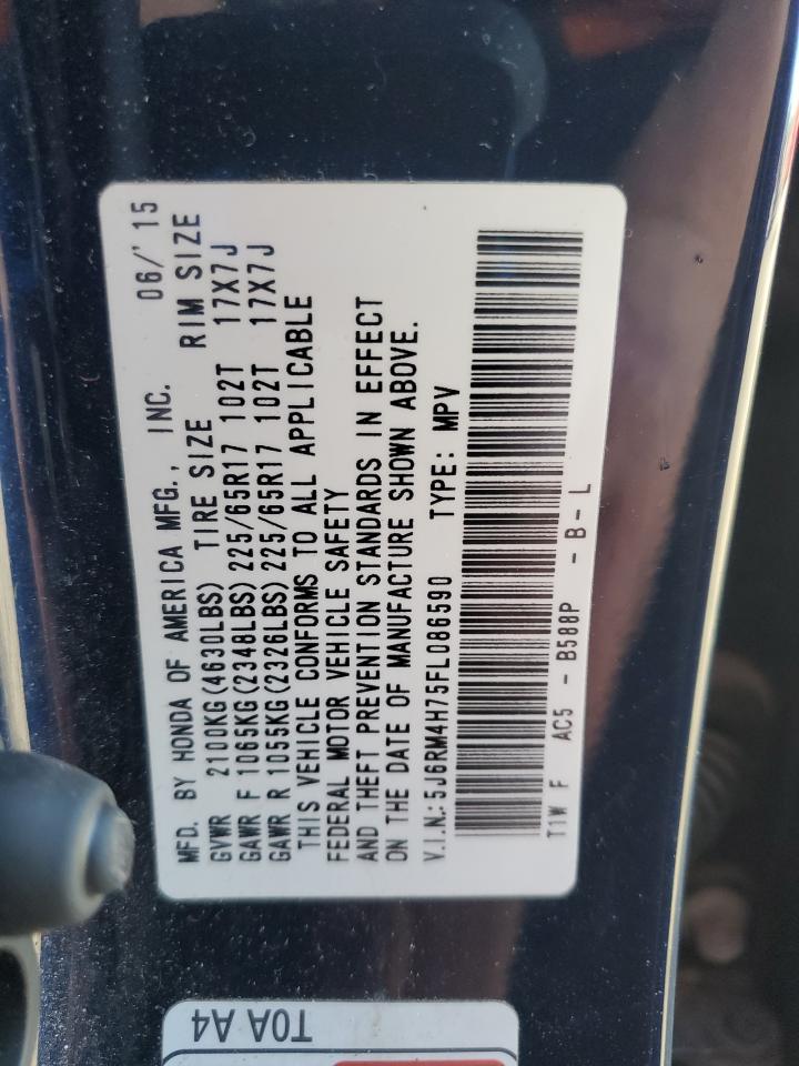 2015 Honda Cr-V Exl VIN: 5J6RM4H75FL086590 Lot: 89688795