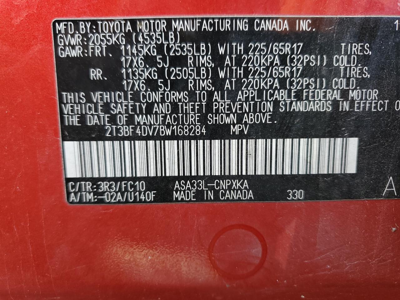 2011 Toyota Rav4 VIN: 2T3BF4DV7BW168284 Lot: 90891795