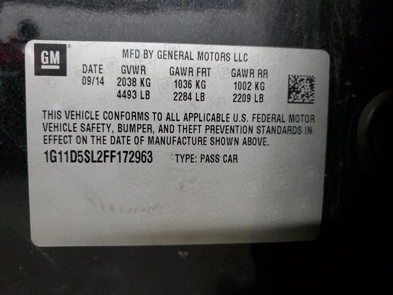 2015 Chevrolet Malibu 2Lt VIN: 1G11D5SL2FF172963 Lot: 90475675