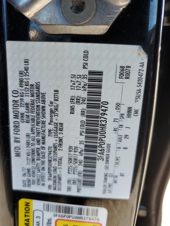 2017 Ford Fusion Se Phev VIN: 3FA6P0PU0HR379470 Lot: 90524305