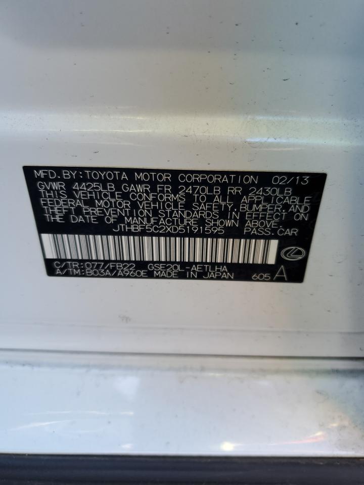 2013 Lexus Is 250 VIN: JTHBF5C2XD5191595 Lot: 90529905