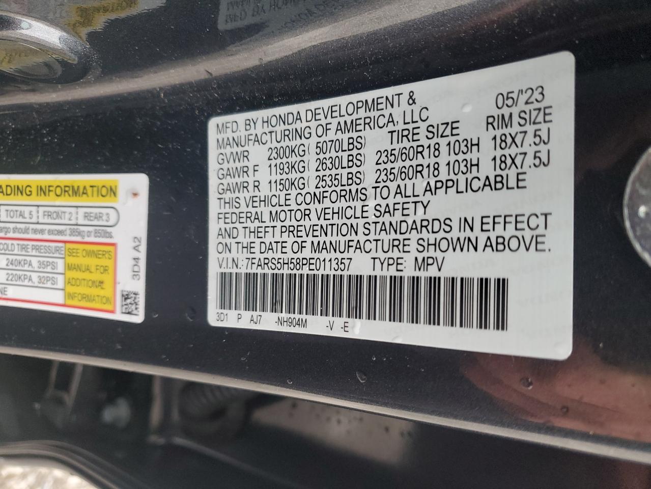 2023 Honda Cr-V Sport VIN: 7FARS5H58PE011357 Lot: 90523395