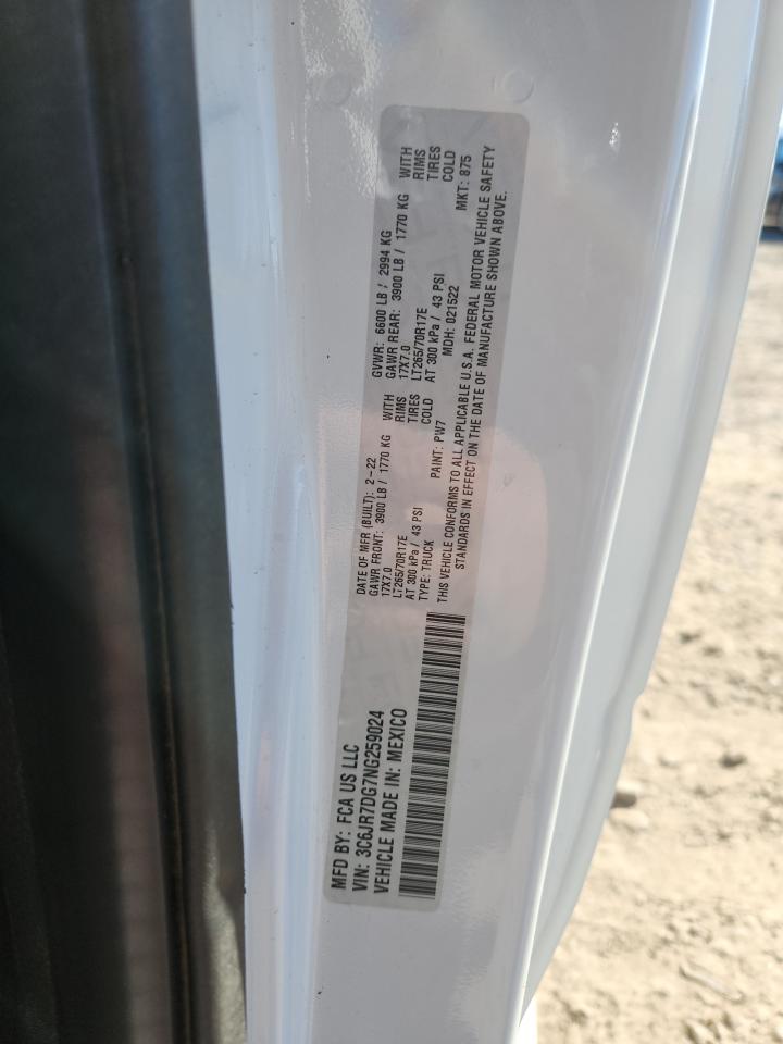 2022 Ram 1500 Classic Tradesman VIN: 3C6JR7DG7NG259024 Lot: 86210895