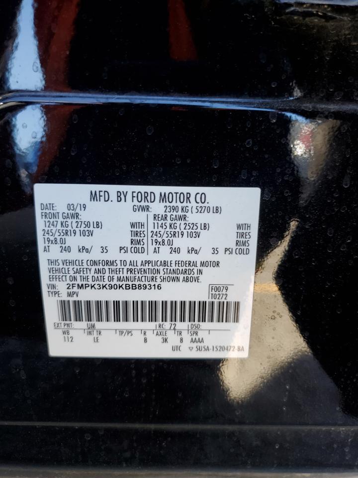 2019 Ford Edge Titanium VIN: 2FMPK3K90KBB89316 Lot: 84446475