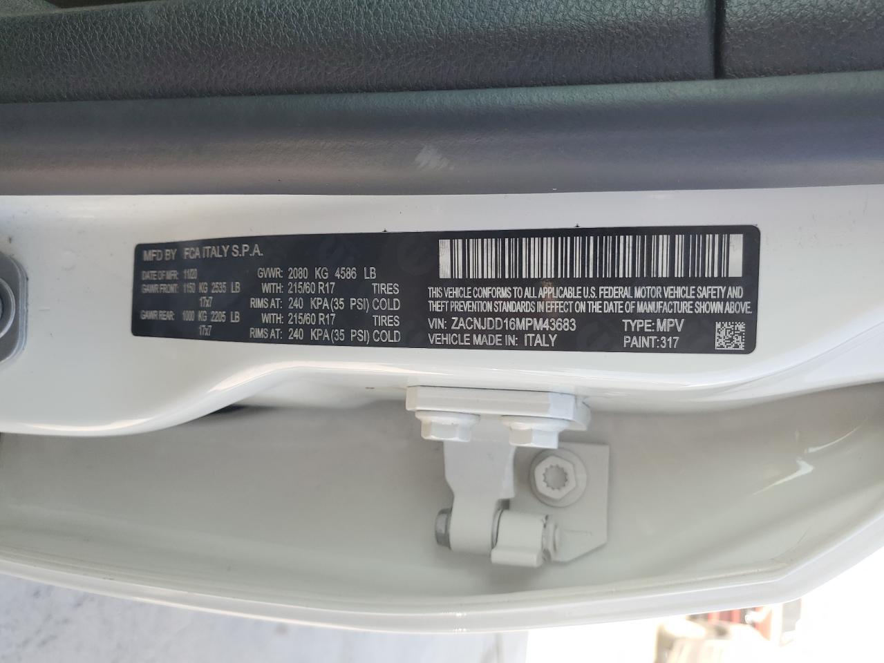 2021 Jeep Renegade Limited VIN: ZACNJDD16MPM43683 Lot: 86289945