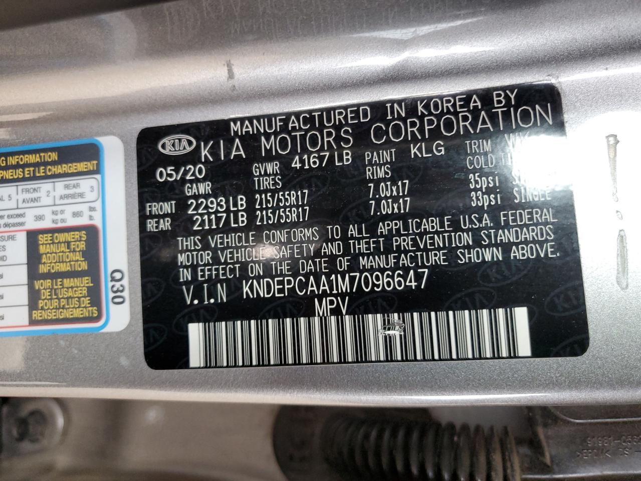 2021 Kia Seltos Lx VIN: KNDEPCAA1M7096647 Lot: 82286305