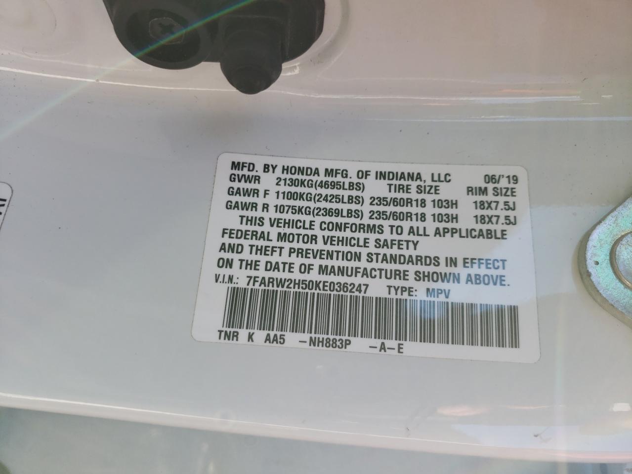 2019 Honda Cr-V Ex VIN: 7FARW2H50KE036247 Lot: 85916835