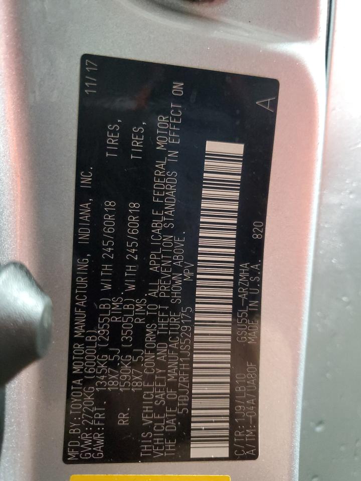 2018 Toyota Highlander Se VIN: 5TDJZRFH1JS529175 Lot: 86507265