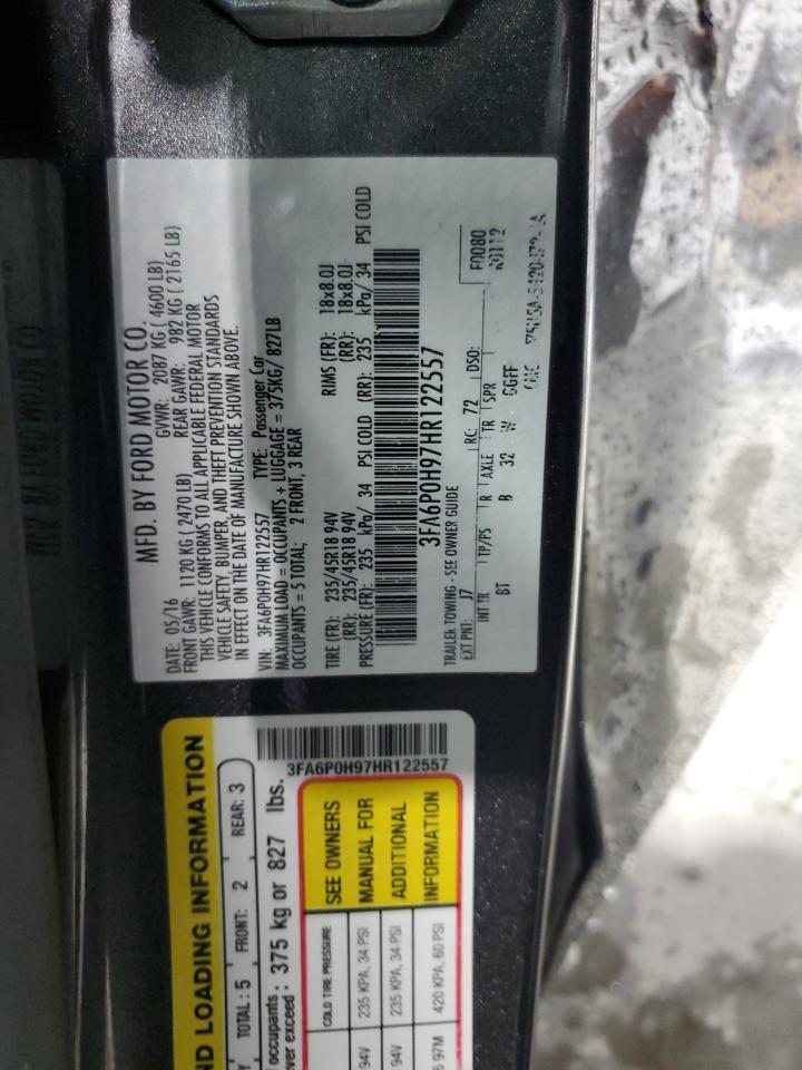 2017 Ford Fusion Se VIN: 3FA6P0H97HR122557 Lot: 90289855