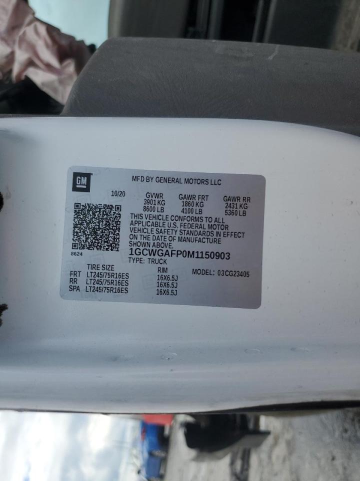 2021 Chevrolet Express 2500 Delivery Van VIN: 1GCWGAFP0M1150903 Lot: 84003665