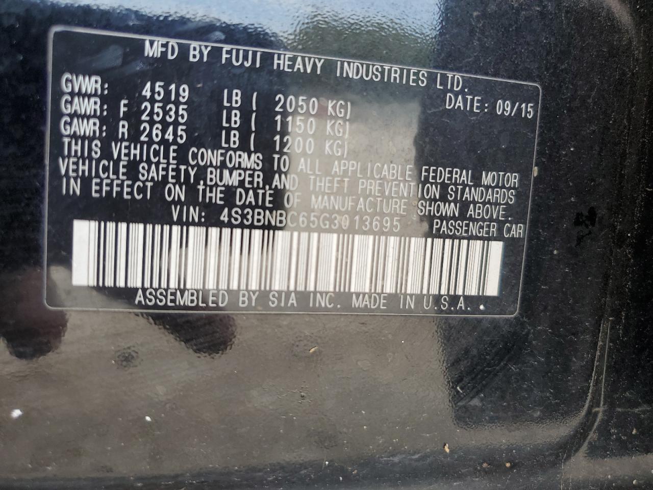2016 Subaru Legacy 2.5I Premium VIN: 4S3BNBC65G3013695 Lot: 82271035