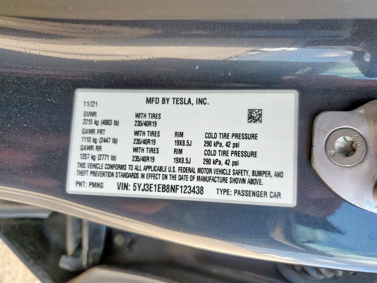 2022 Tesla Model 3 VIN: 5YJ3E1EB8NF123438 Lot: 90444725