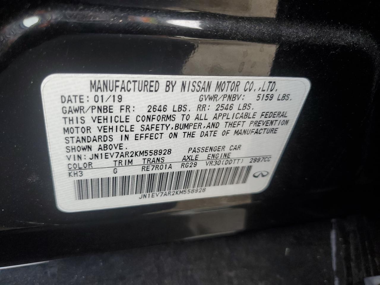 2019 Infiniti Q50 Luxe VIN: JN1EV7AR2KM558928 Lot: 82198475