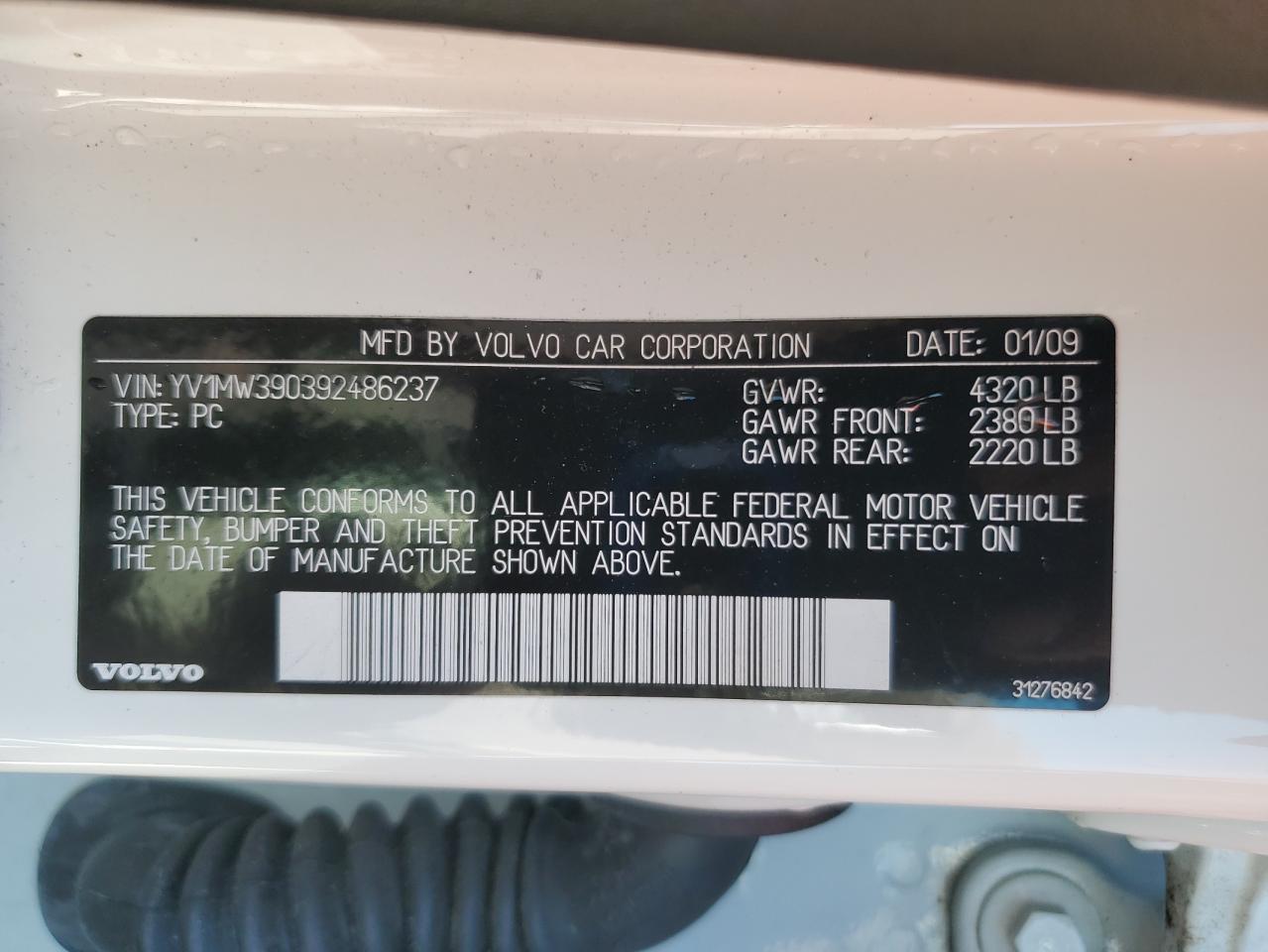 2009 Volvo V50 2.4I VIN: YV1MW390392486237 Lot: 86461855