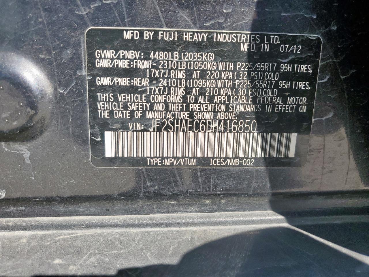 2013 Subaru Forester Limited VIN: JF2SHAEC6DH416850 Lot: 85851155