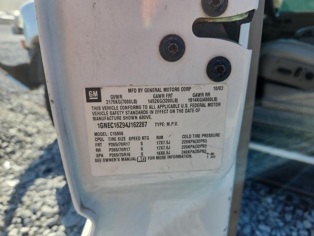 2004 Chevrolet Suburban C1500 VIN: 1GNEC16Z94J162287 Lot: 89719375