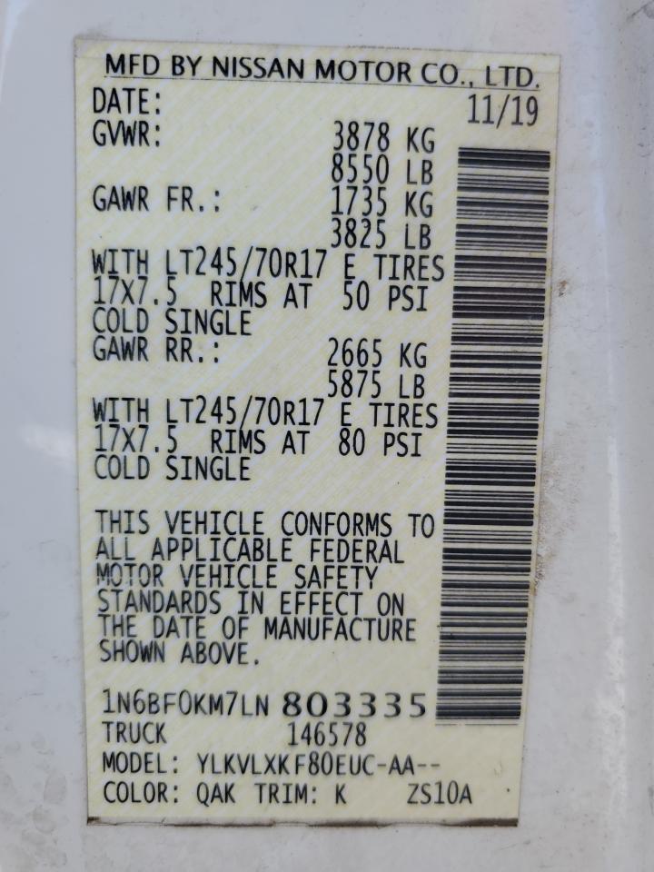 2020 Nissan Nv 1500 S VIN: 1N6BF0KM7LN803335 Lot: 82275775