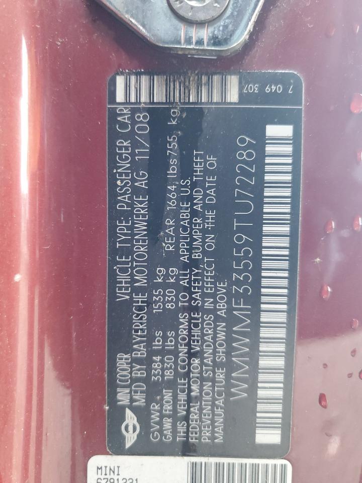 2009 Mini Cooper VIN: WMWMF33559TU72289 Lot: 86058955