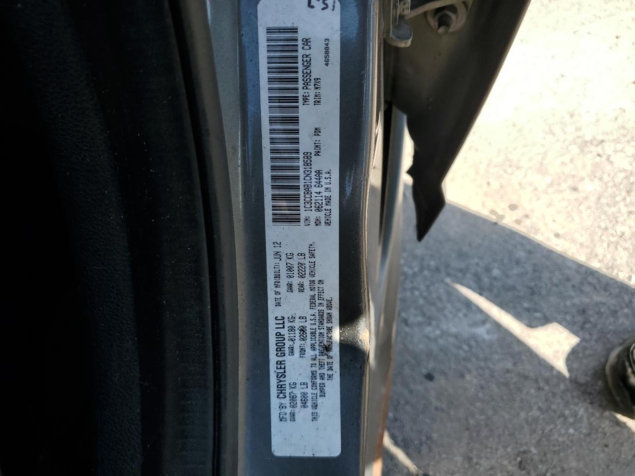 2012 Chrysler 200 Lx VIN: 1C3CCBAB1CN318589 Lot: 85273925