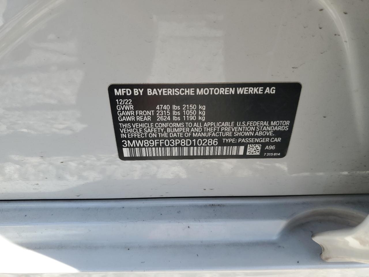 2023 BMW 330Xi VIN: 3MW89FF03P8D10286 Lot: 85108805