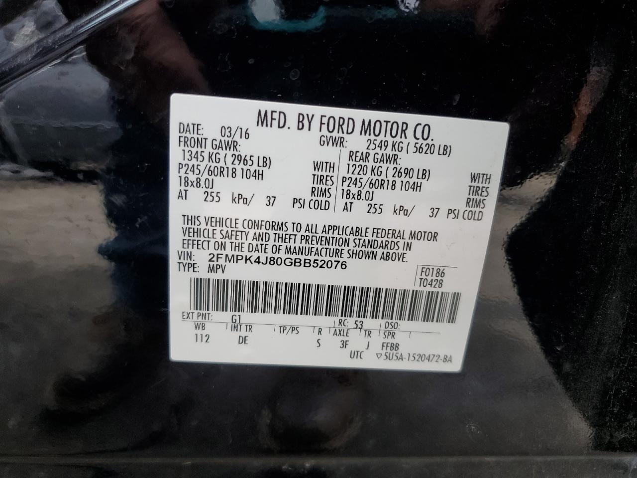 2016 Ford Edge Sel VIN: 2FMPK4J80GBB52076 Lot: 85513875