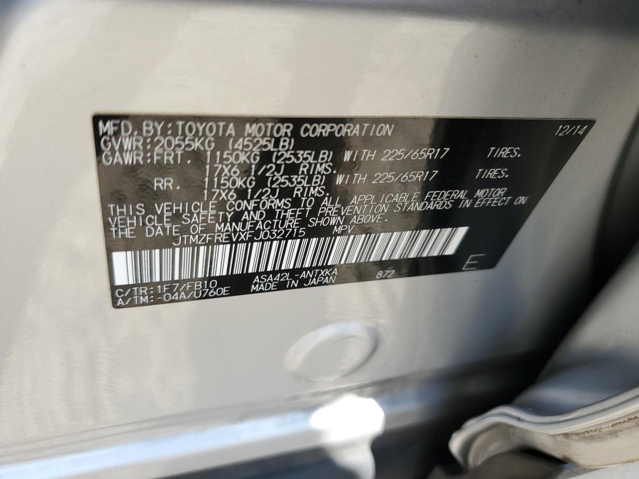 2015 Toyota Rav4 Le VIN: JTMZFREVXFJ032715 Lot: 82369825