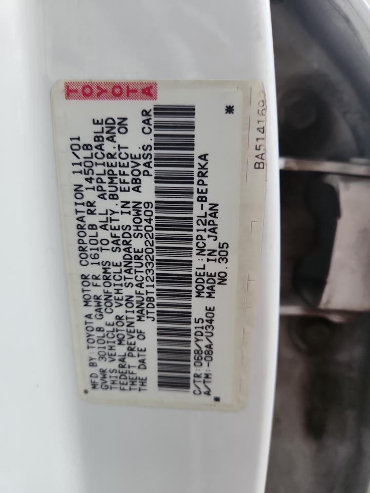 2002 Toyota Echo VIN: JTDBT123320220409 Lot: 84297355