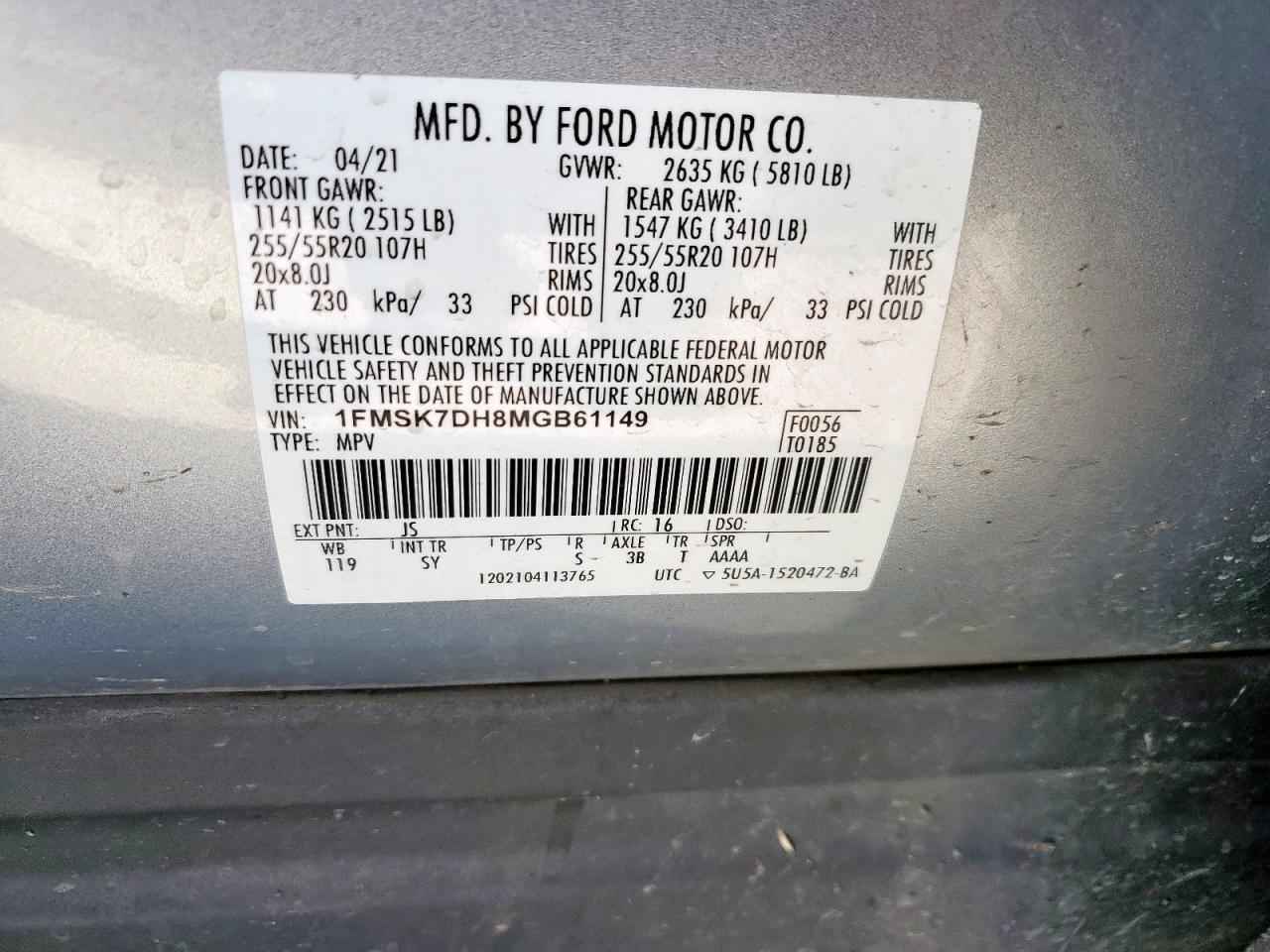 2021 Ford Explorer Xlt VIN: 1FMSK7DH8MGB61149 Lot: 90832155