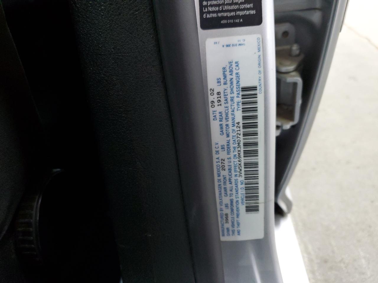 2003 Volkswagen Jetta Gls VIN: 3VWSK69MX3M072124 Lot: 87089555