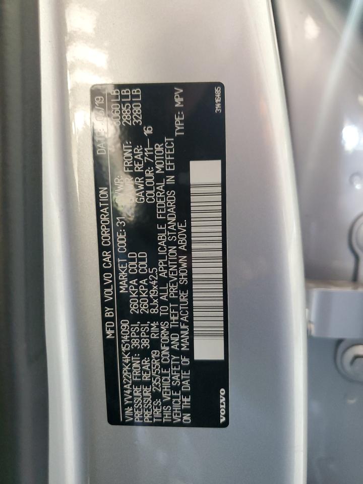 2019 Volvo Xc90 T6 Momentum VIN: YV4A22PK4K1514090 Lot: 84765265