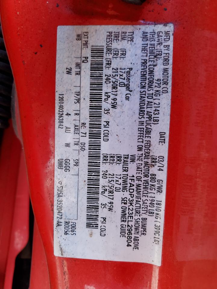 2014 Ford Focus Se VIN: 1FADP3K23EL296804 Lot: 85726335