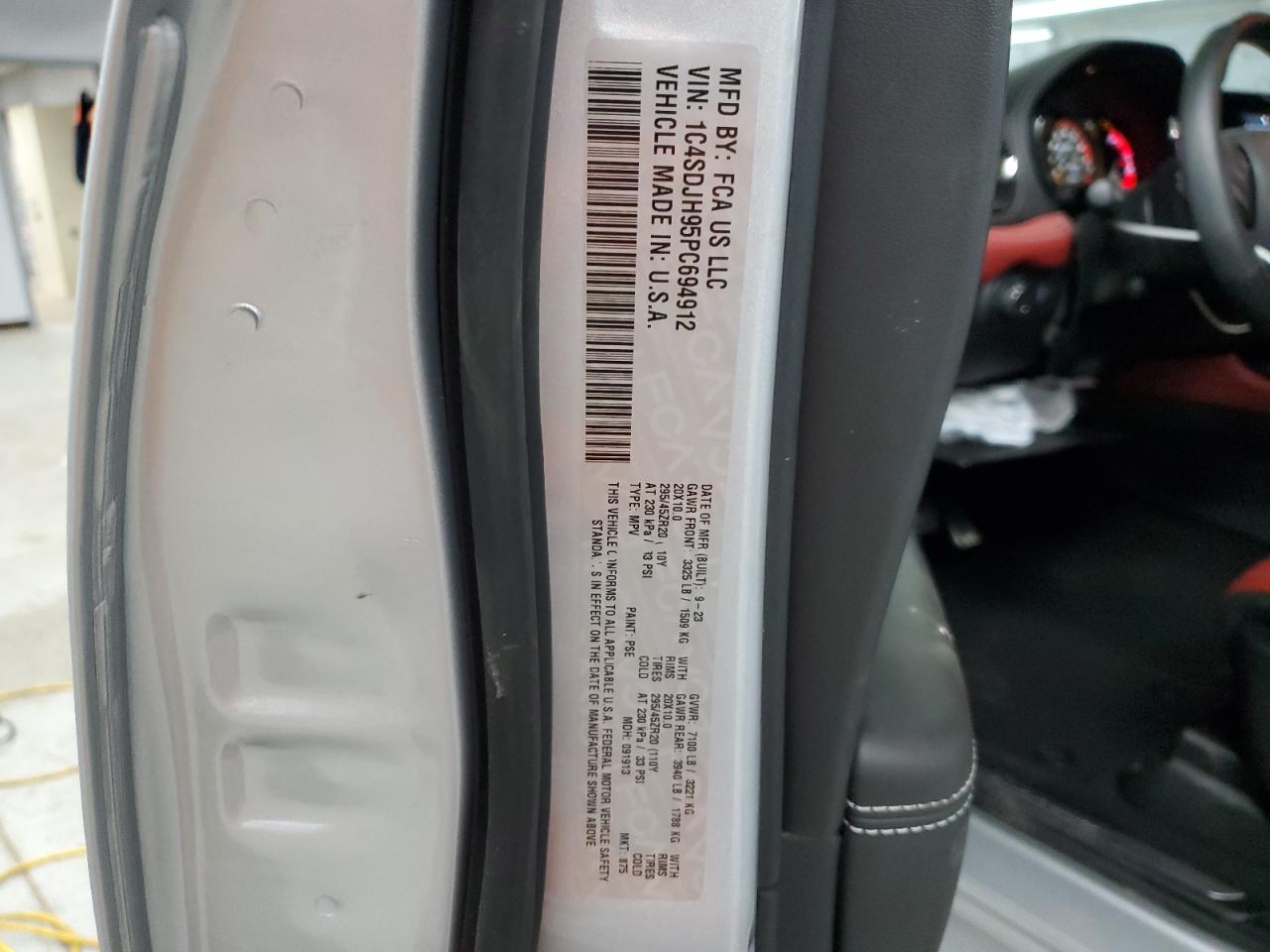 2023 Dodge Durango Srt Hellcat VIN: 1C4SDJH95PC694912 Lot: 80057235