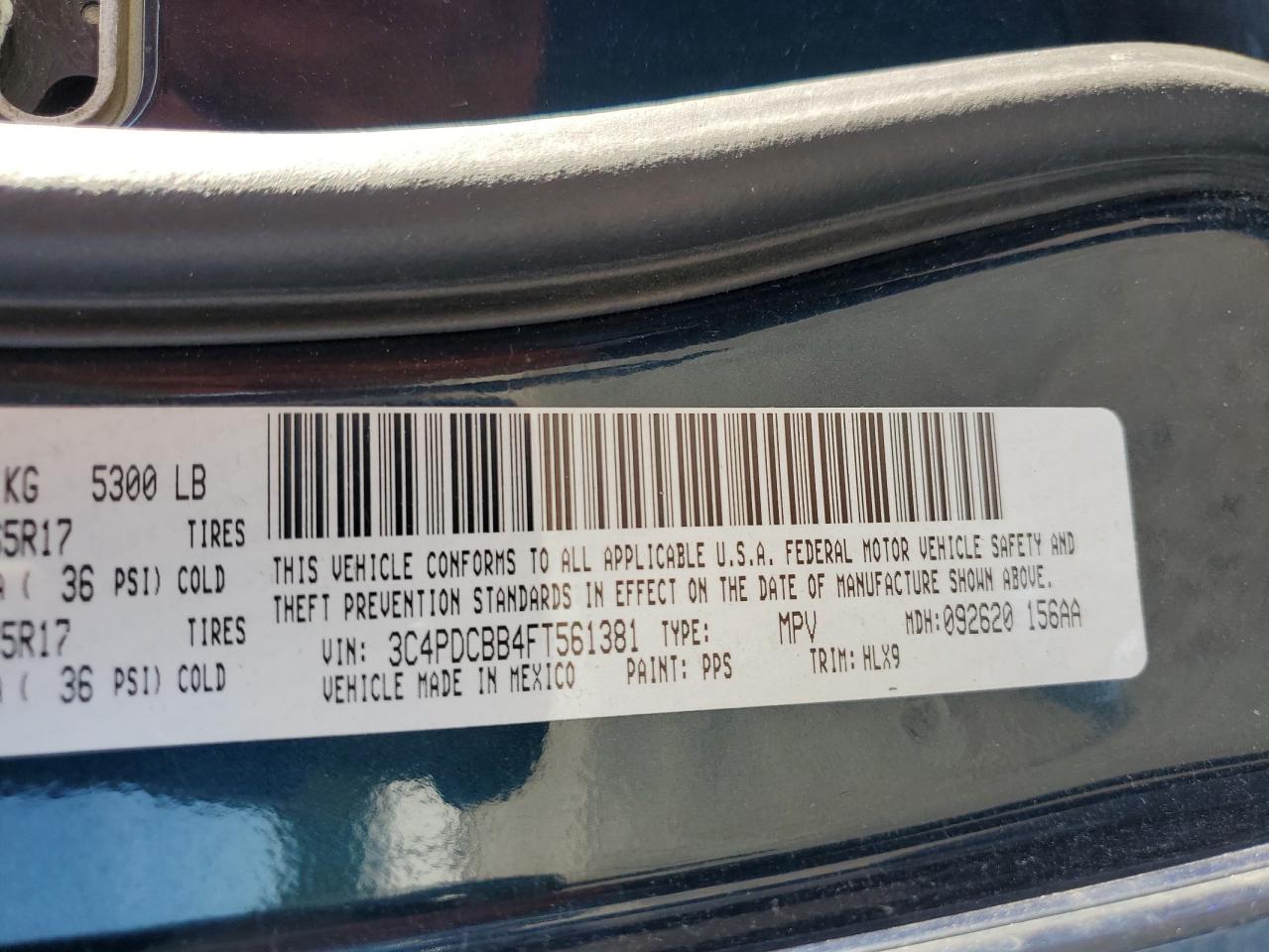 2015 Dodge Journey Sxt VIN: 3C4PDCBB4FT561381 Lot: 86828475
