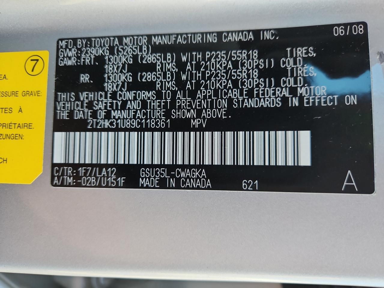 2009 Lexus Rx 350 VIN: 2T2HK31U89C118361 Lot: 86555235